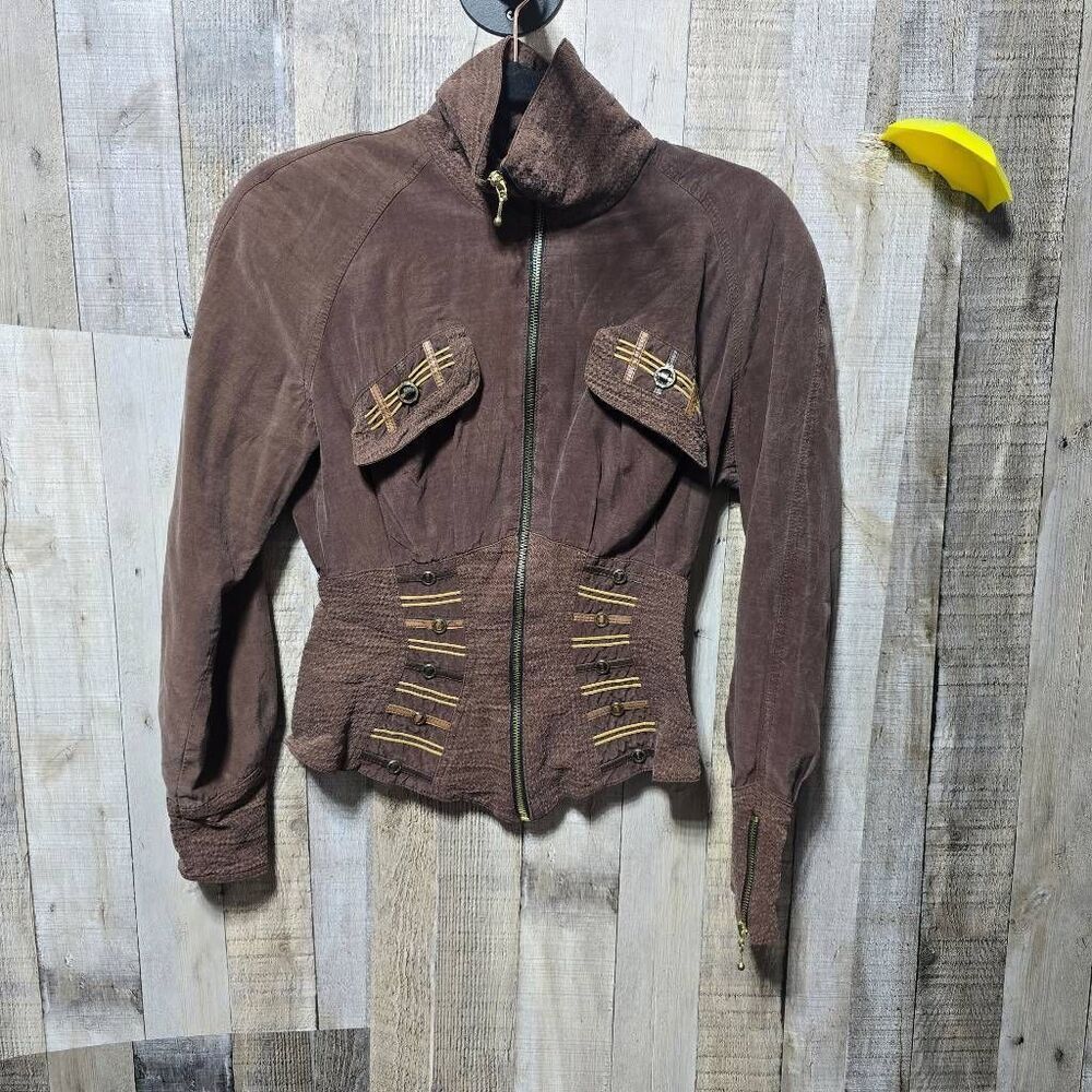 Cache Vintage Y2K Brown Gorpcore Full Zip Jacket Small Retro MCR Grunge Punk